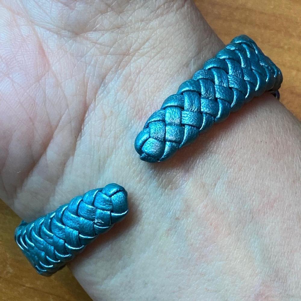 Carolyn Pollack Sterling Multi Gemstone Turquoise Braided Leather Hinge Bracelet - Picture 4 of 10